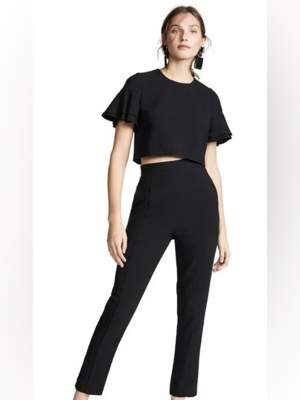 Black Halo Black High-Waist Slim Pants with Crop Top
